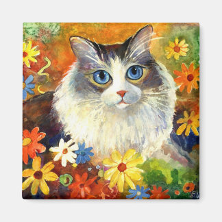 Cute Ragdoll Cat med blommor Magnet