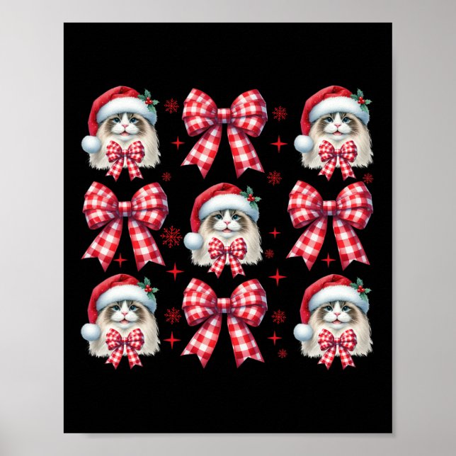 Cute Ragdoll Cat Red Play Coquette Bow Jul Poster (Framsidan)