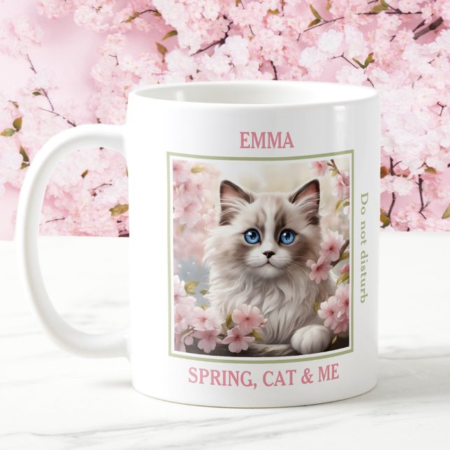 Cute Ragdoll Cat Rosa Sakura Cat Lover Namn Vår Kaffemugg (Cute Ragdoll Cat Pink Sakura Cat Lover Name Spring Coffee Mug)