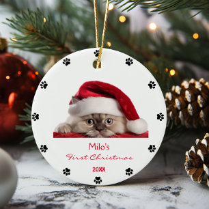 Cute Ragdoll Cat Santa Hat Tass Personlig Julgransprydnad Keramik