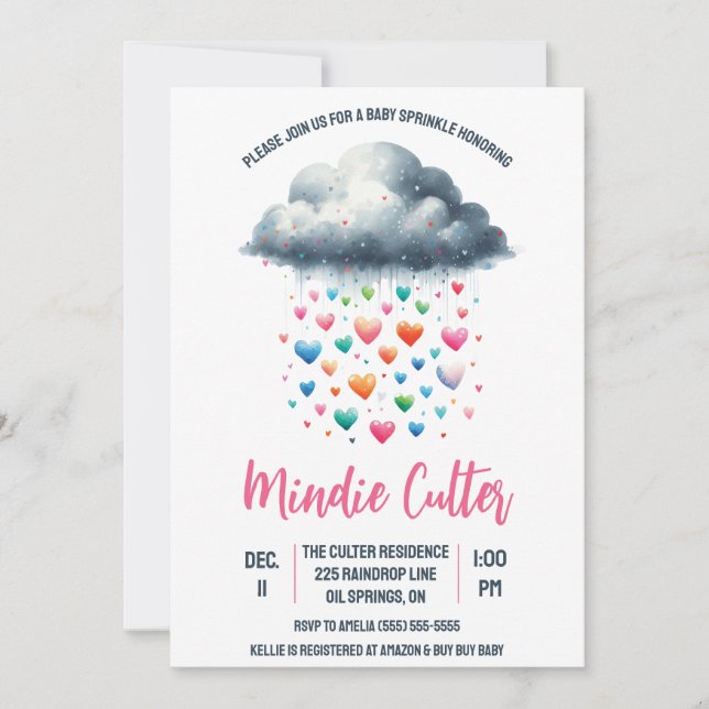 Cute Rain Cloud med Droppar Baby Sprinkle Inbjudningar (Framsida)