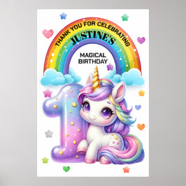 Cute Rainbow 1 Birthday Party Poster