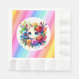 Cute Rainbow Anime Cat Birthday Cake Pappersservett