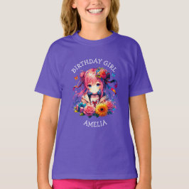 Cute Rainbow Anime Girl Birthday Girl Personlig T Shirt