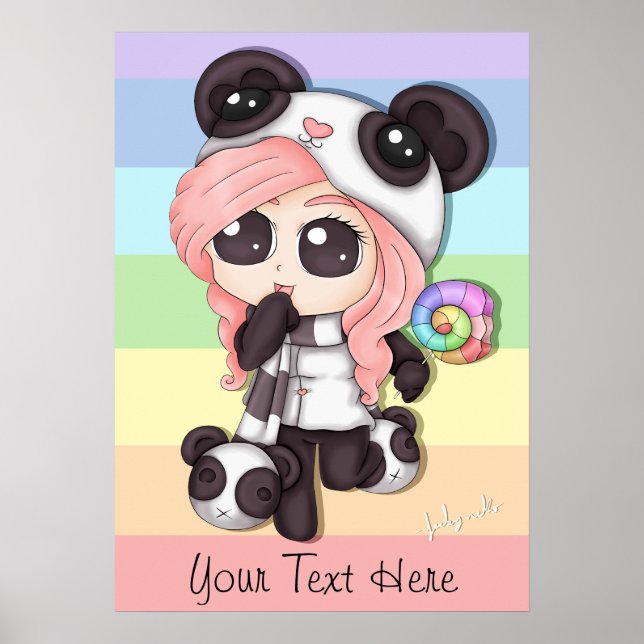 Cute Rainbow Anime Panda Girl Poster (Framsidan)
