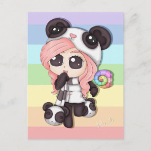 Cute Rainbow Anime Panda Girl Vykort