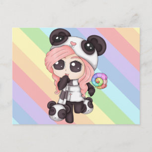 Cute Rainbow Anime Panda Girl Vykort