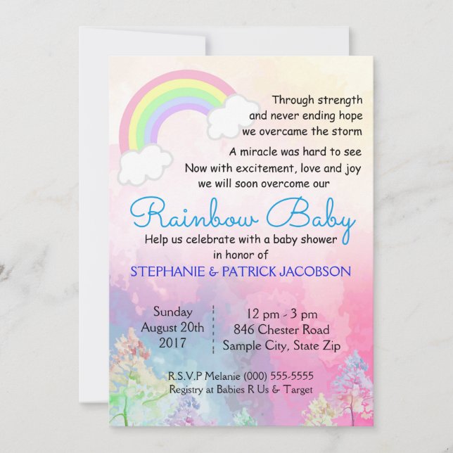 Cute Rainbow Anpassningsbar Baby Shower OSA Inbjudningar (Framsida)