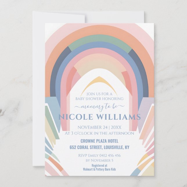 Cute Rainbow Baby Shower Minimalist Pastel OSA Inbjudningar (Framsida)