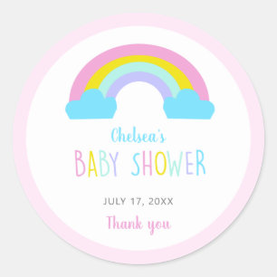 Cute Rainbow Baby Shower Tack för Rosa pastel Runt Klistermärke