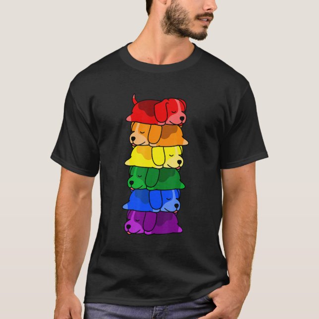 Cute Rainbow Beagle Gay pride Lgbt Puppy T Shirt (Framsida)