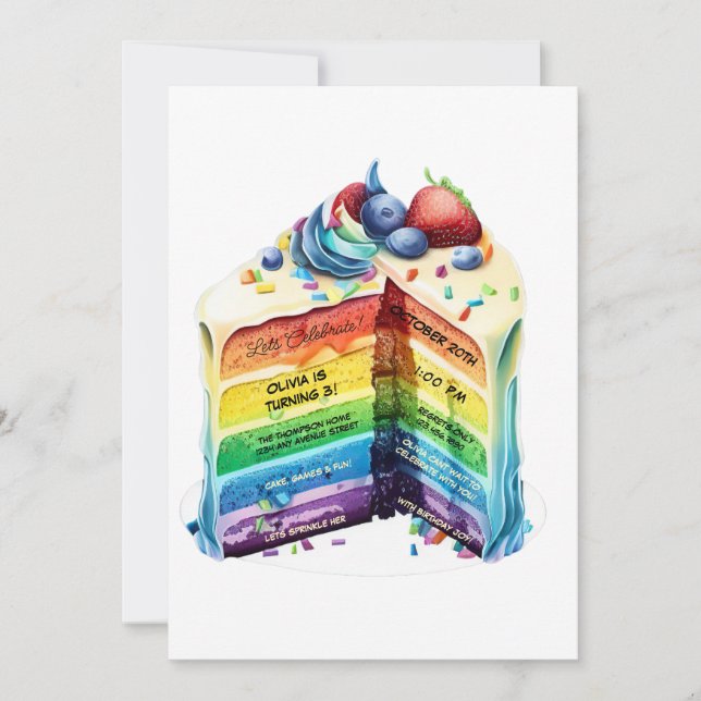 Cute Rainbow Birthday Cake-inbjudan Inbjudningar (Framsida)