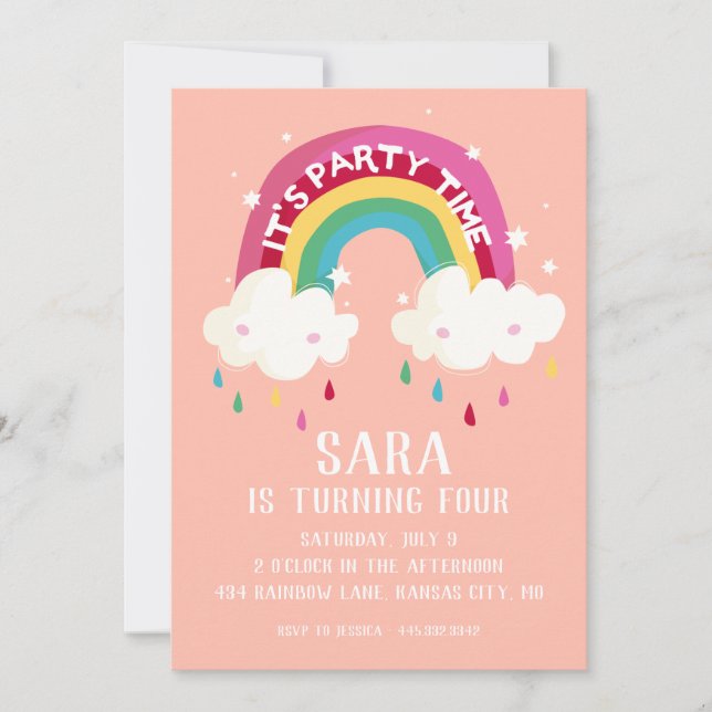 Cute Rainbow Birthday-inbjudan Inbjudningar (Framsida)