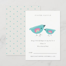 Cute Rainbow Blue Birdy Diaper Raffle Baby Shower Tilläggskort