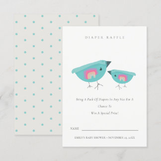 Cute Rainbow Blue Birdy Diaper Raffle Baby Shower Tilläggskort