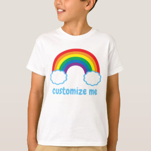 Cute Rainbow Blue Clouds Monogram Coola Kids T Shirt
