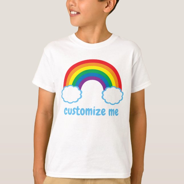 Cute Rainbow Blue Clouds Monogram Coola Kids T Shirt (Framsida)