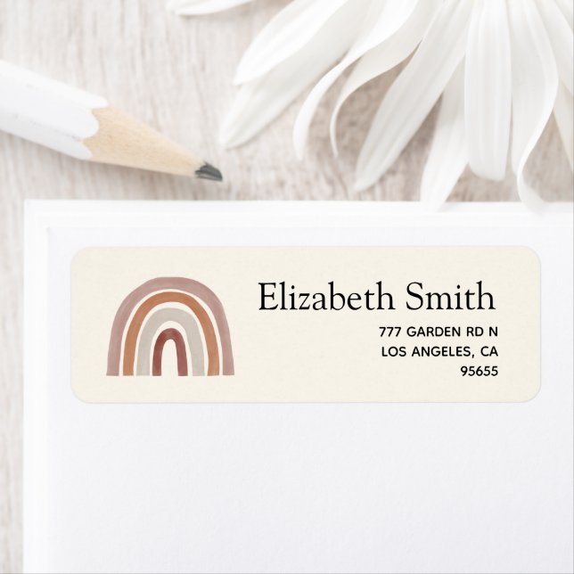 Cute Rainbow Boho Baby Shower Returadress Etikett (Insitu)