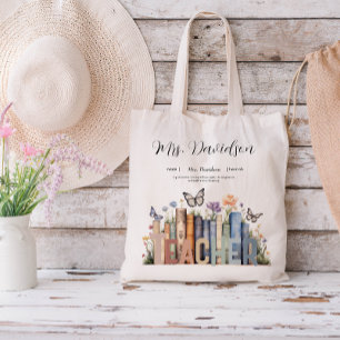 Cute Rainbow Bookshelf & Bokar Teacher Monogram Tygkasse
