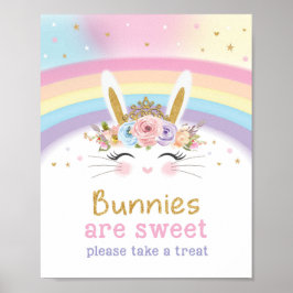 Cute Rainbow Bunny 1:a födelsedag, svett tecken Poster