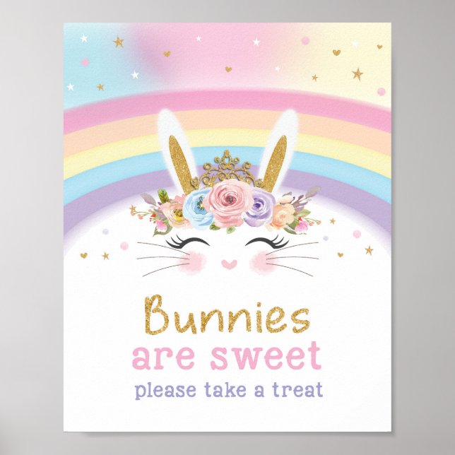 Cute Rainbow Bunny 1:a födelsedag, svett tecken Poster (Framsidan)