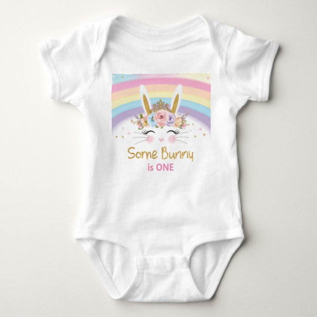 Cute Rainbow Bunny 1:a födelsedagen Party Costume T Shirt (Framsida)