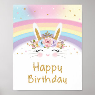 Cute Rainbow Bunny Grattis på födelsedagen Sign Poster