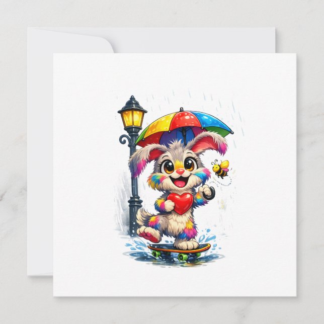 Cute Rainbow Bunny with Umbrella Design Inbjudningar (Framsida)