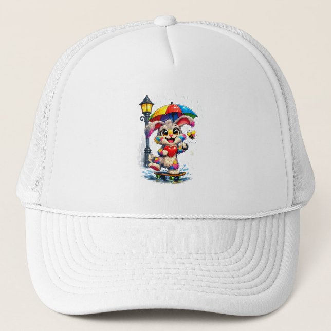 Cute Rainbow Bunny with Umbrella Design Keps (Framsida)