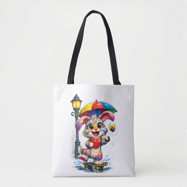 Cute Rainbow Bunny with Umbrella Design Tygkasse (Framsida)