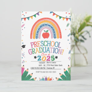 Cute Rainbow Bunting Flaggor Preschool Studenten Inbjudningar