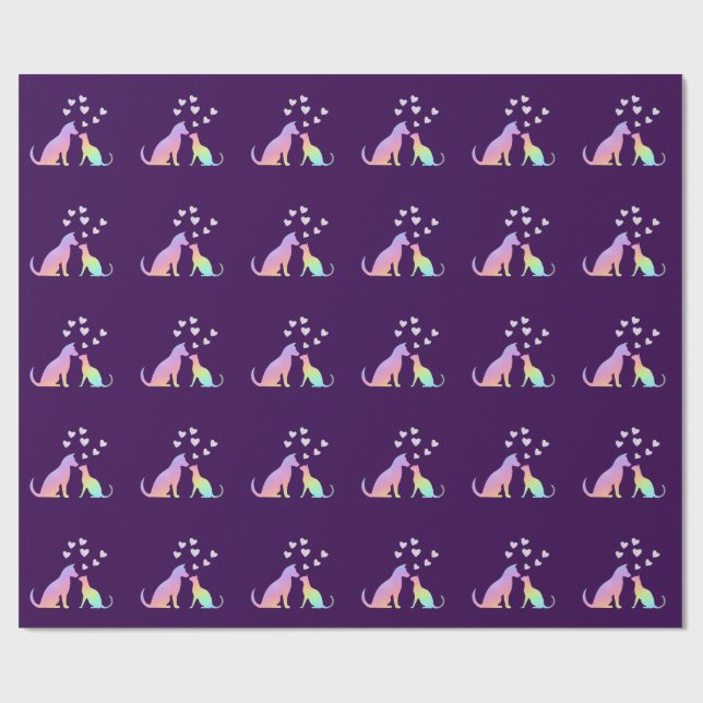 Cute Rainbow Cat and Dog Silhouette Love Purple To Presentpapper (Platt)