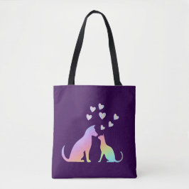 Cute Rainbow Cat and Dog Silhouette Love Purple To Tygkasse
