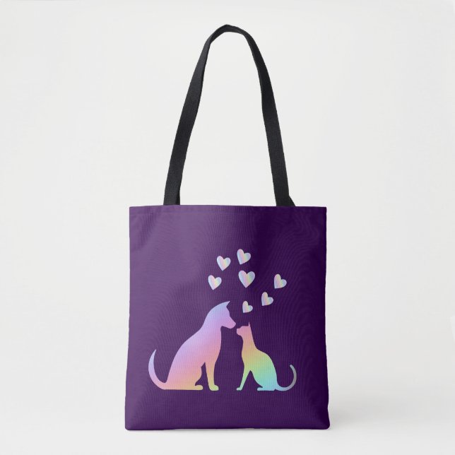 Cute Rainbow Cat and Dog Silhouette Love Purple To Tygkasse (Framsida)