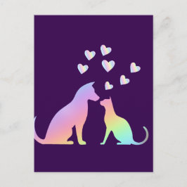 Cute Rainbow Cat and Dog Silhouette Love Purple To Vykort