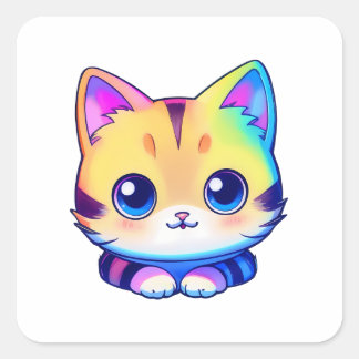 Cute Rainbow Cat Fyrkantigt Klistermärke