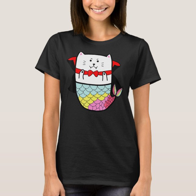Cute Rainbow Cat Sjöjungfru Halloween Vampire Drac T Shirt (Framsida)