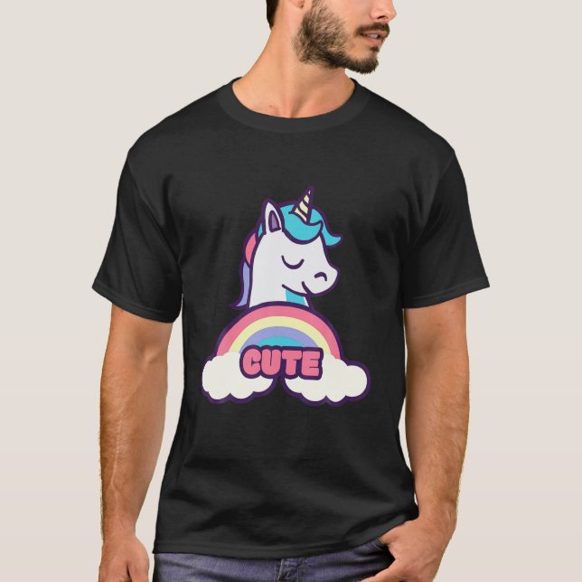 Cute Rainbow Cloud Unicorn T Shirt (Framsida)