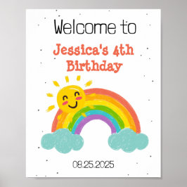 Cute Rainbow Clouds Barns födelsedag Poster