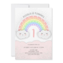 Cute Rainbow & Clouds Birthday-inbjudan | ROSA