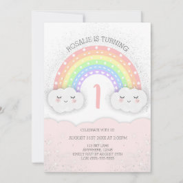 Cute Rainbow & Clouds Birthday-inbjudan | ROSA Inbjudningar