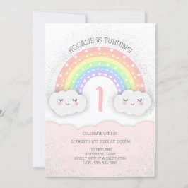 Cute Rainbow & Clouds Birthday-inbjudan | ROSA Inbjudningar