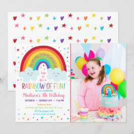 Cute Rainbow Clouds Birthday Inbjudningar