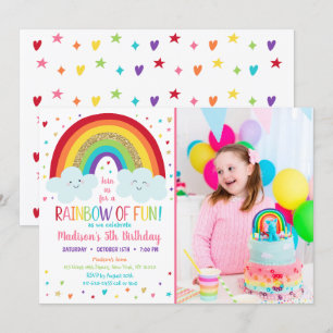 Cute Rainbow Clouds Birthday Inbjudningar