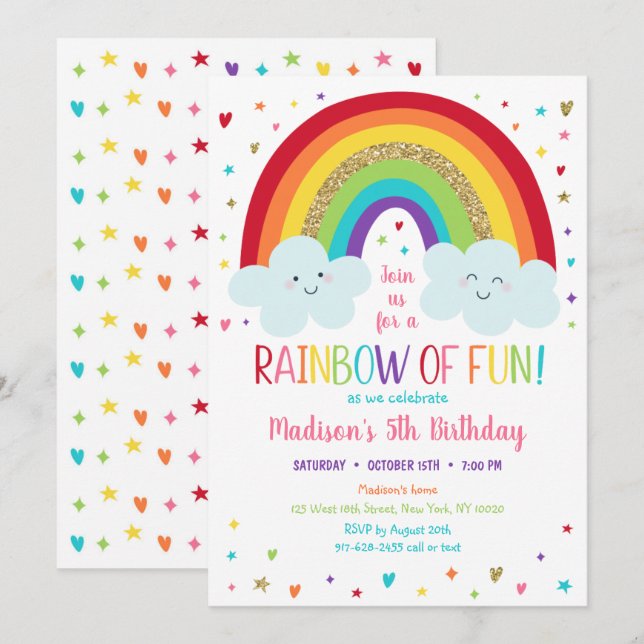 Cute Rainbow Clouds Birthday Inbjudningar (Fram/baksida)