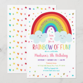 Cute Rainbow Clouds Birthday Inbjudningar