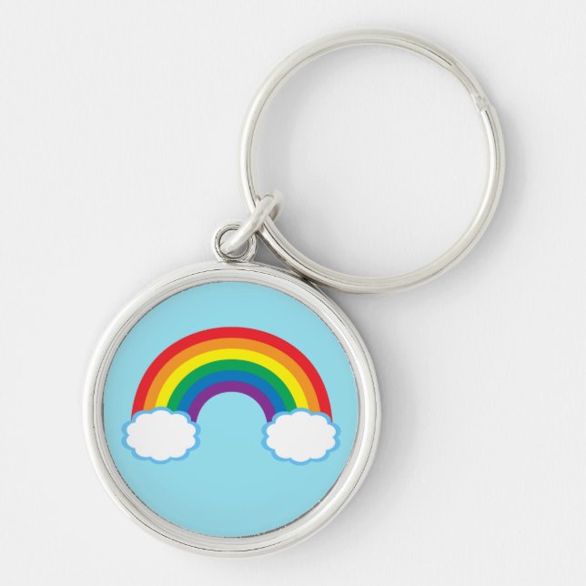 Cute Rainbow Clouds Blue Rund Silverfärgad Nyckelring (Framsidan)