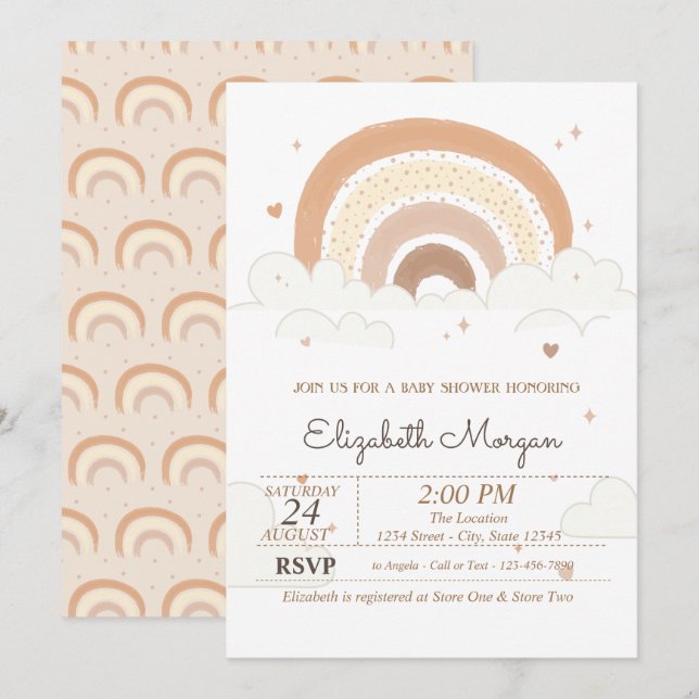 Cute Rainbow Clouds Hearts Baby Shower Inbjudningar (Fram/baksida)