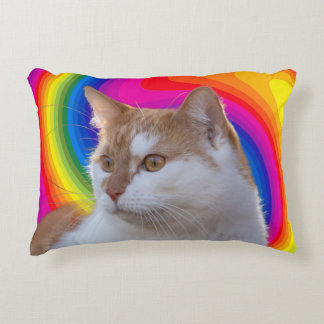 Cute Rainbow Colorful Cat Photo Prydnadskudde