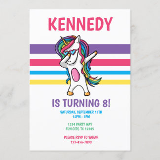Cute Rainbow Dabbing Unicorn Flick kalas Inbjudningar